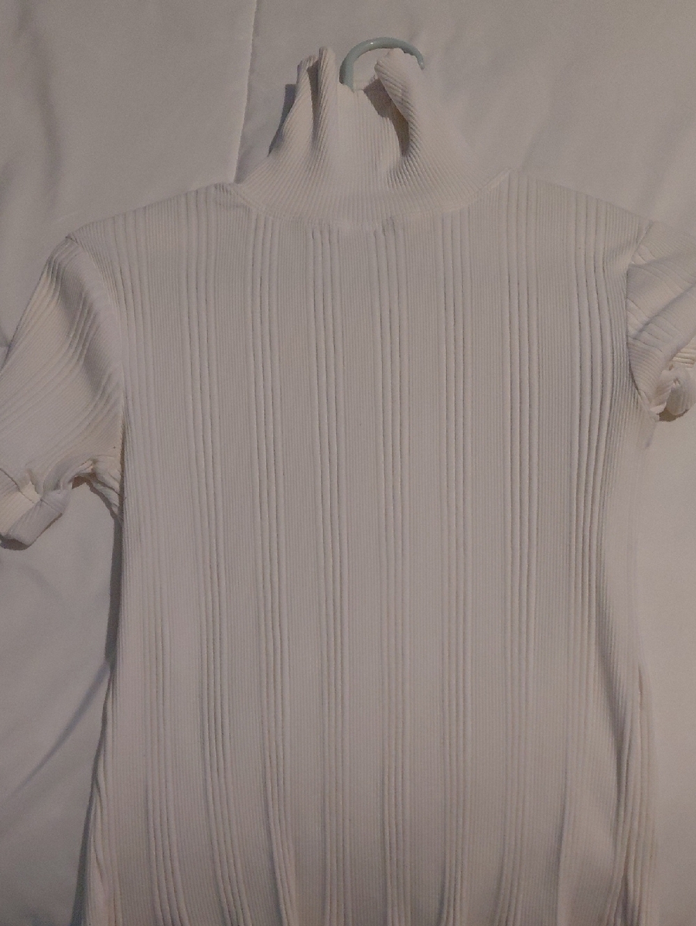 Zara Cream Ribbed Short-Sleeve Mock Neck Tee
